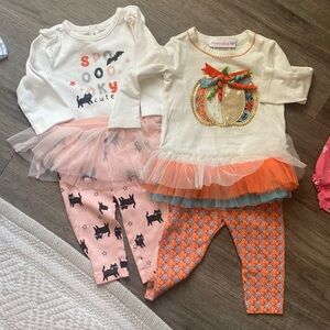 Baby Girl Rare Editions Pumpkin Tutu Fall Outfit and Pink Spooky Cat Tutu Outfit